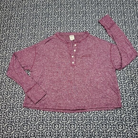 VS PINK Purple Marled 1/4 Button Oversized Comfy Casual Long Sleeve Crop Tunic - Picture 1 of 6